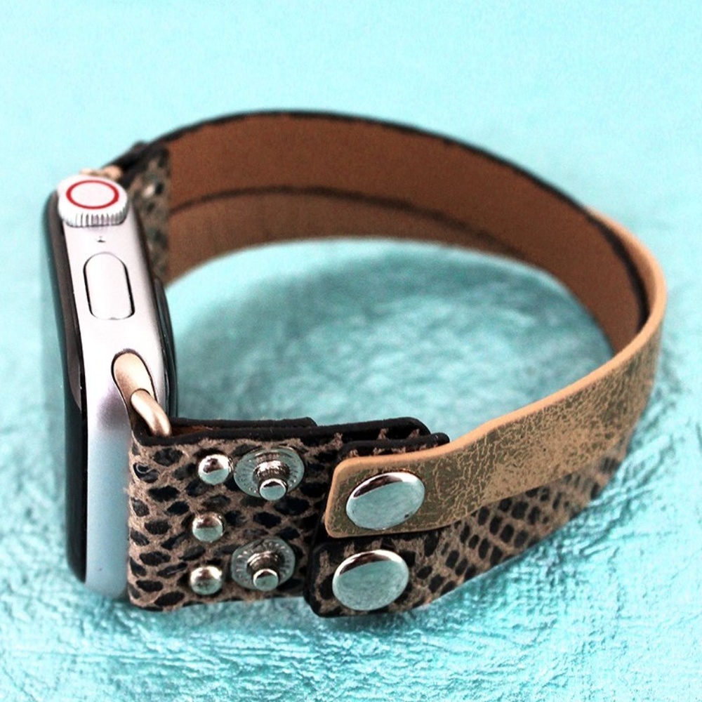 FAUX NATURAL SNAKESKIN AND WEATHERED LEATHER BAND